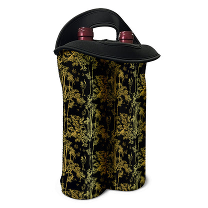 Gold And Black Japanese Bamboo Print Double Neoprene Wine Tote