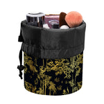Gold And Black Japanese Bamboo Print Drawstring Makeup Bag