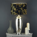 Gold And Black Japanese Bamboo Print Drum Lamp Shade