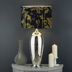 Gold And Black Japanese Bamboo Print Drum Lamp Shade