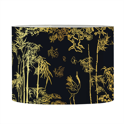Gold And Black Japanese Bamboo Print Drum Lamp Shade