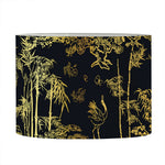 Gold And Black Japanese Bamboo Print Drum Lamp Shade