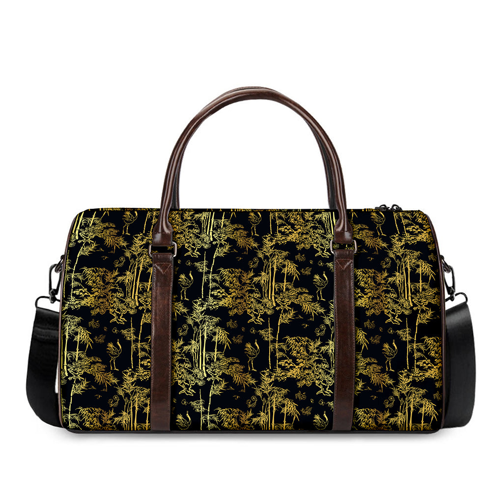 Gold And Black Japanese Bamboo Print Duffle Bag