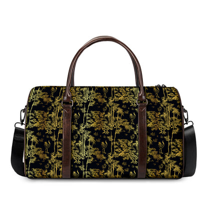 Gold And Black Japanese Bamboo Print Duffle Bag