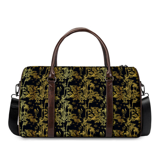 Gold And Black Japanese Bamboo Print Duffle Bag