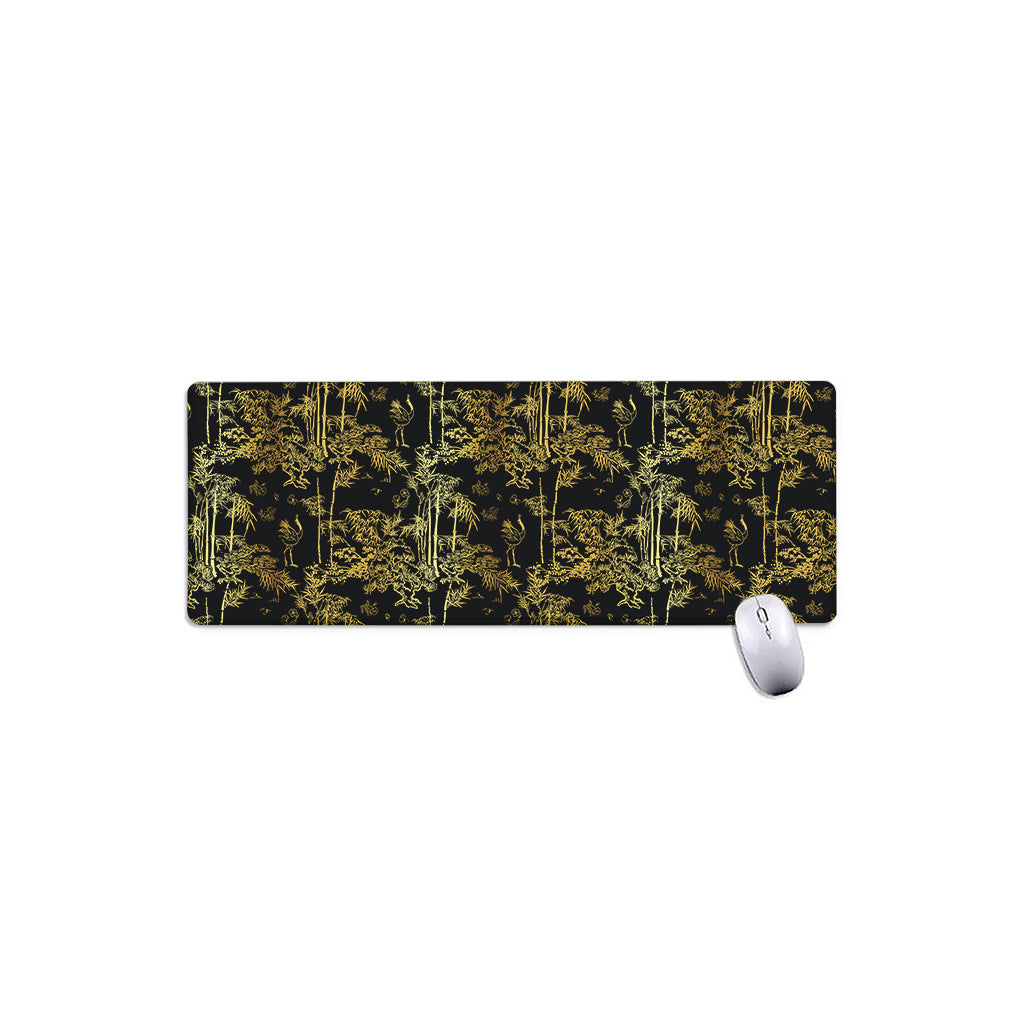 Gold And Black Japanese Bamboo Print Extended Mouse Pad