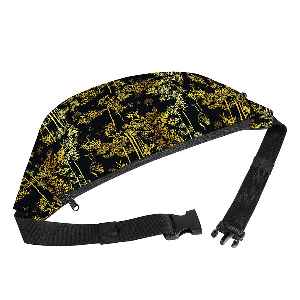 Gold And Black Japanese Bamboo Print Fanny Pack