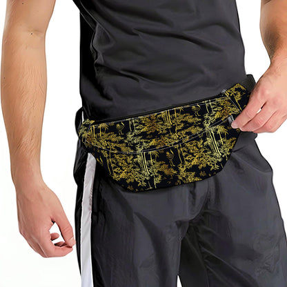 Gold And Black Japanese Bamboo Print Fanny Pack