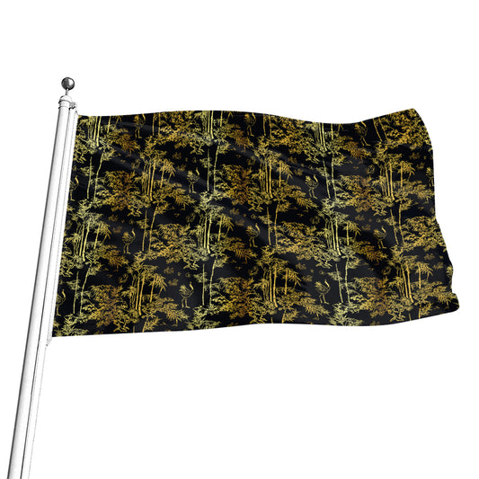 Gold And Black Japanese Bamboo Print Flag