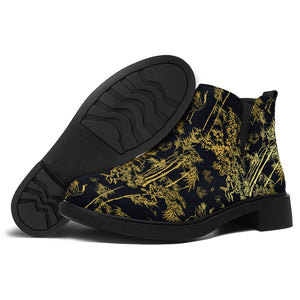 Gold And Black Japanese Bamboo Print Flat Ankle Boots