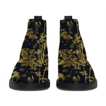 Gold And Black Japanese Bamboo Print Flat Ankle Boots