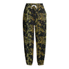 Gold And Black Japanese Bamboo Print Fleece Lined Knit Pants