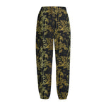 Gold And Black Japanese Bamboo Print Fleece Lined Knit Pants