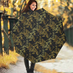 Gold And Black Japanese Bamboo Print Foldable Umbrella