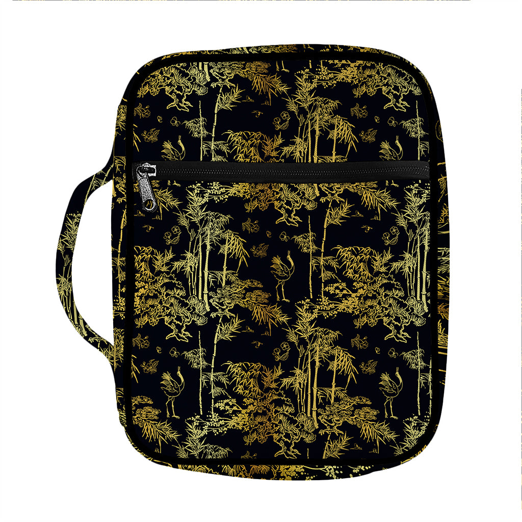 Gold And Black Japanese Bamboo Print Front Pocket Bible Bag