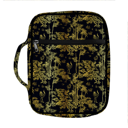Gold And Black Japanese Bamboo Print Front Pocket Bible Bag