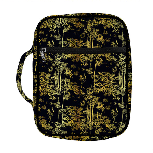 Gold And Black Japanese Bamboo Print Front Pocket Bible Bag