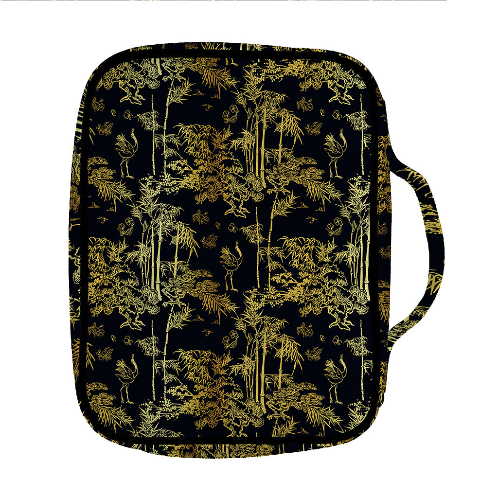 Gold And Black Japanese Bamboo Print Front Pocket Bible Bag