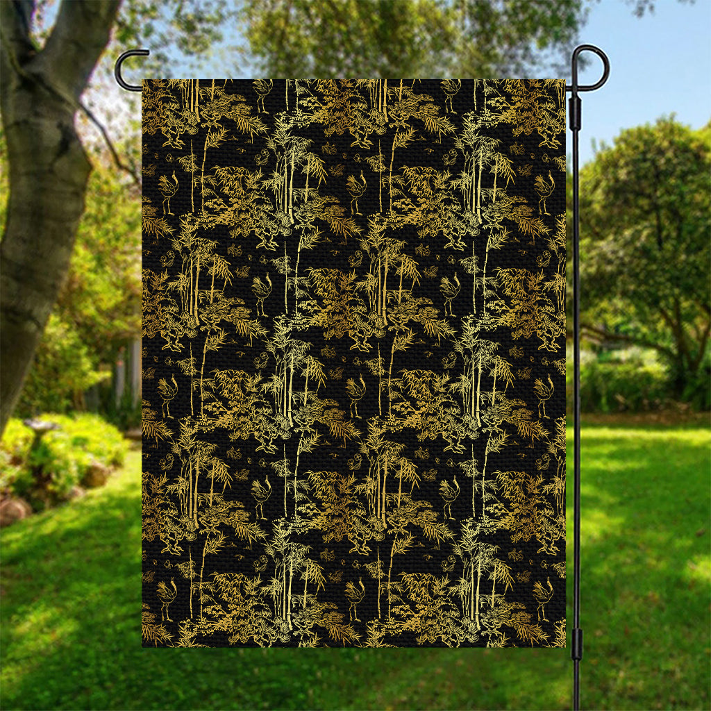 Gold And Black Japanese Bamboo Print Garden Flag