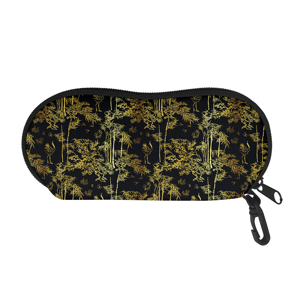 Gold And Black Japanese Bamboo Print Glasses Case