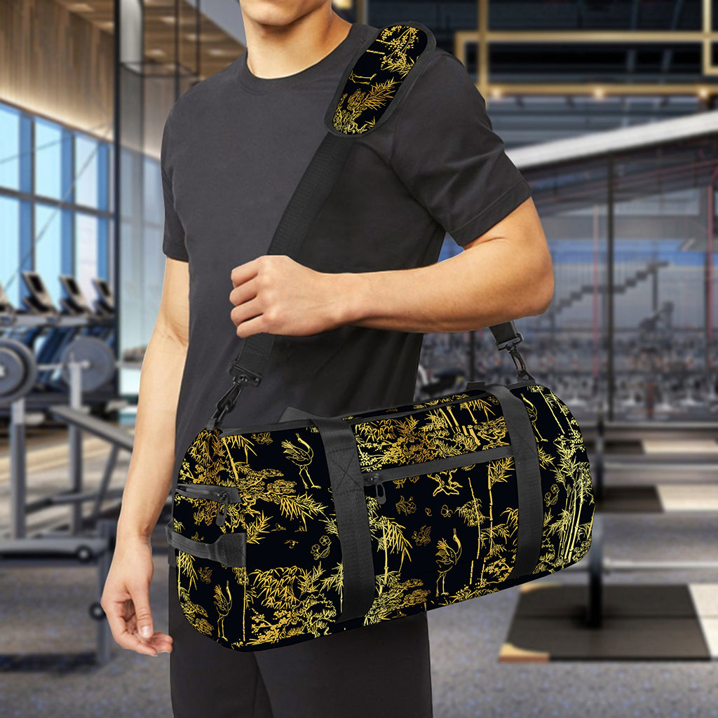 Gold And Black Japanese Bamboo Print Gym Bag