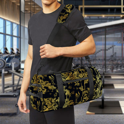 Gold And Black Japanese Bamboo Print Gym Bag