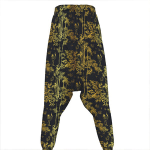 Gold And Black Japanese Bamboo Print Hammer Pants