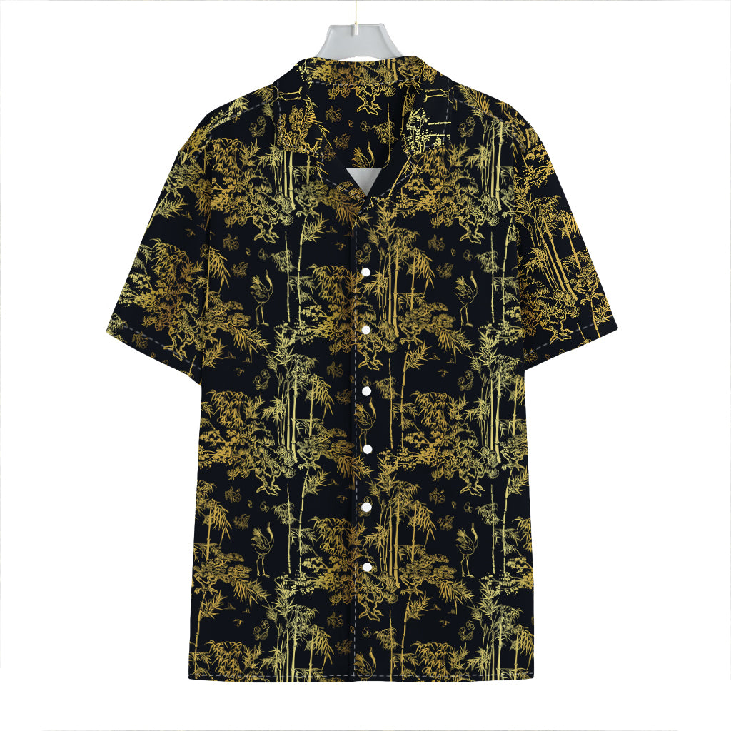 Gold And Black Japanese Bamboo Print Hawaiian Shirt