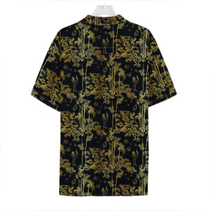 Gold And Black Japanese Bamboo Print Hawaiian Shirt