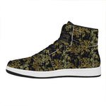 Gold And Black Japanese Bamboo Print High Top Leather Sneakers