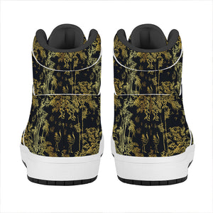 Gold And Black Japanese Bamboo Print High Top Leather Sneakers