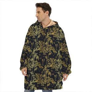 Gold And Black Japanese Bamboo Print Hoodie Blanket