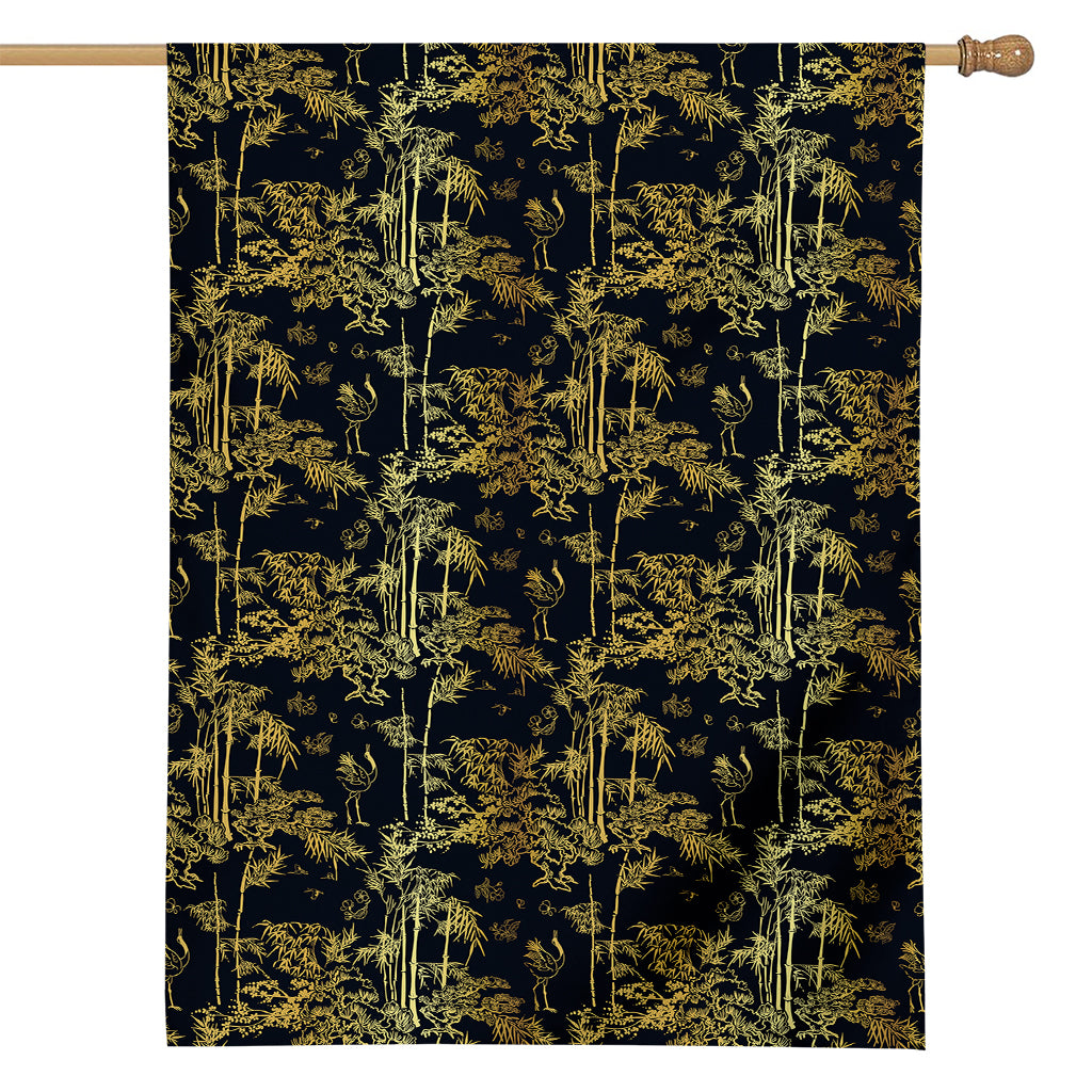 Gold And Black Japanese Bamboo Print House Flag