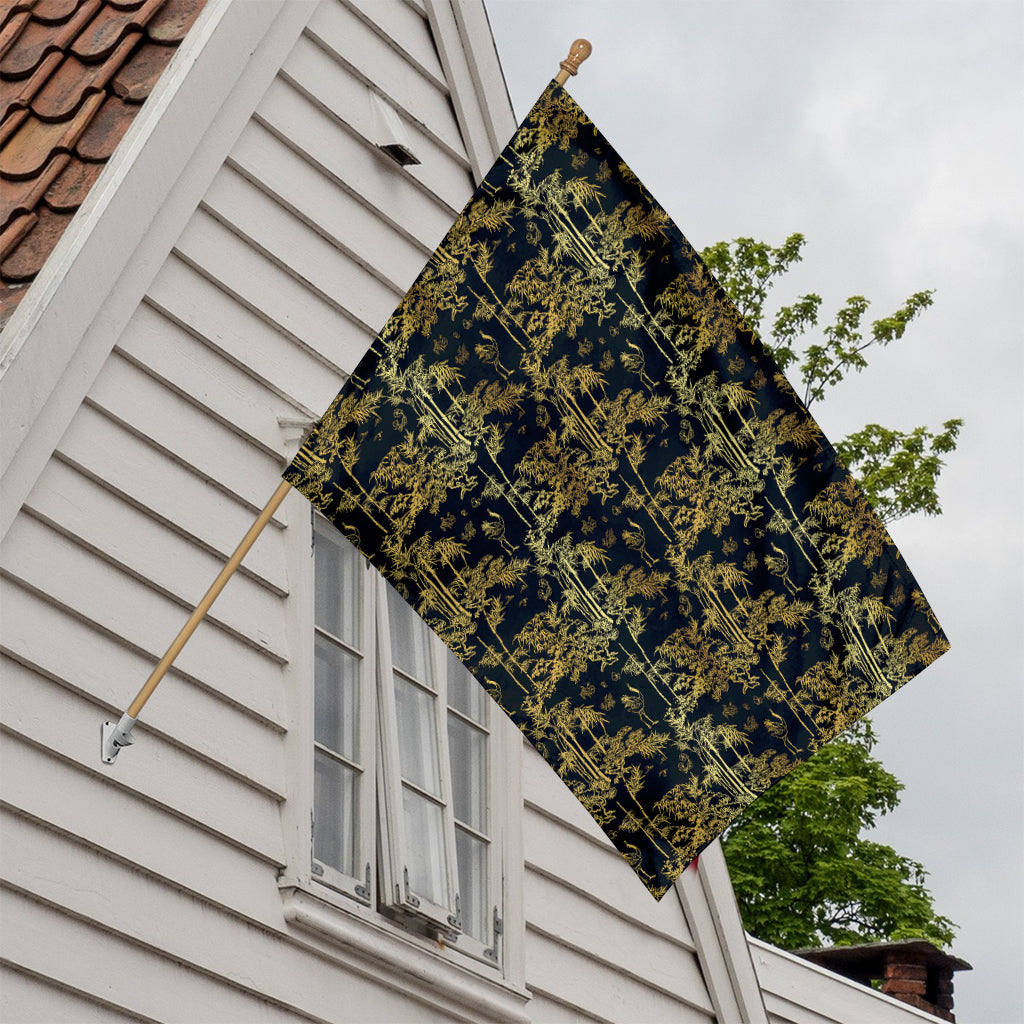 Gold And Black Japanese Bamboo Print House Flag