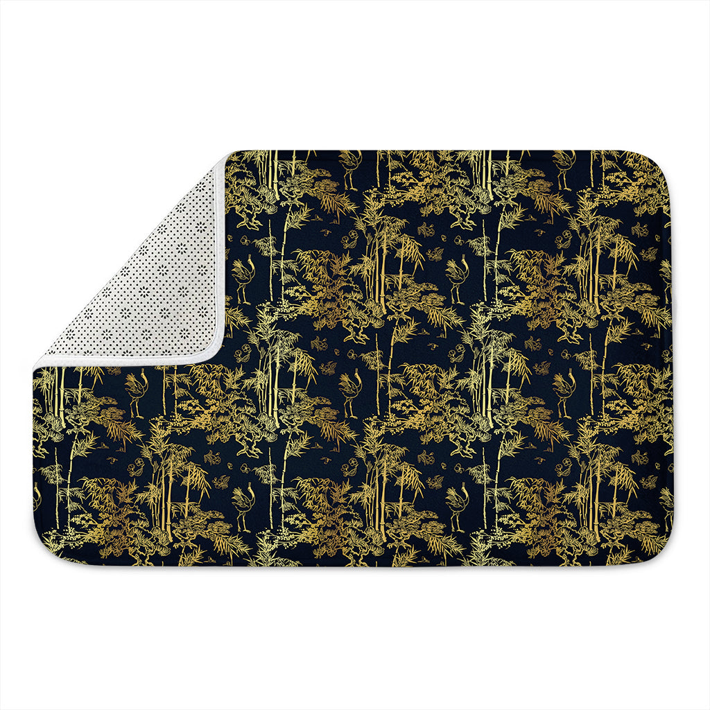 Gold And Black Japanese Bamboo Print Indoor Door Mat