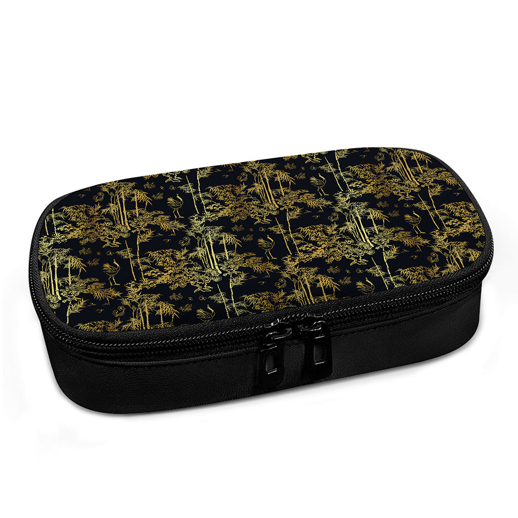 Gold And Black Japanese Bamboo Print Insulin Cooler Travel Case