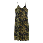 Gold And Black Japanese Bamboo Print Jersey Midi Cami Dress