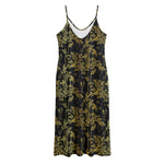 Gold And Black Japanese Bamboo Print Jersey Midi Cami Dress