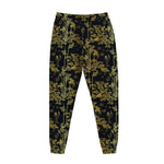 Gold And Black Japanese Bamboo Print Jogger Pants