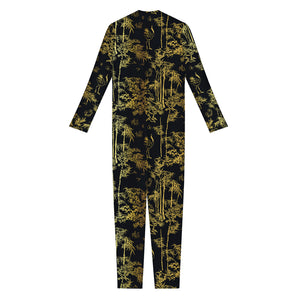 Gold And Black Japanese Bamboo Print Jumpsuit