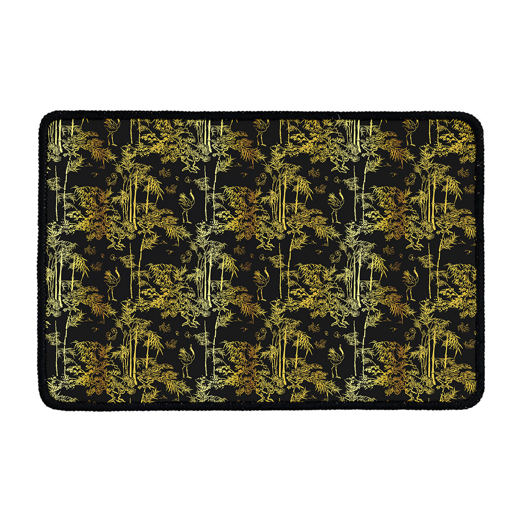Gold And Black Japanese Bamboo Print Kitchen Mat