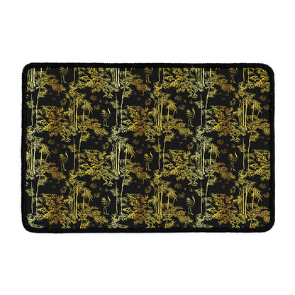 Gold And Black Japanese Bamboo Print Kitchen Mat