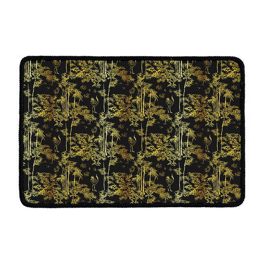 Gold And Black Japanese Bamboo Print Kitchen Mat