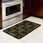 Gold And Black Japanese Bamboo Print Kitchen Mat