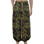 Gold And Black Japanese Bamboo Print Lantern Pants