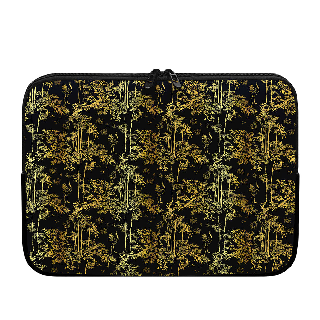 Gold And Black Japanese Bamboo Print Laptop Sleeve
