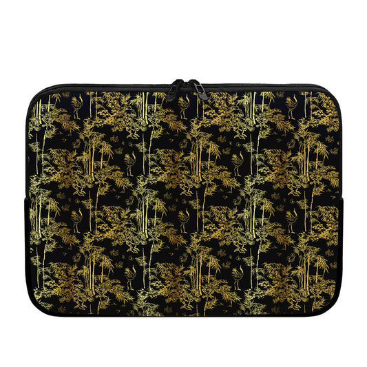Gold And Black Japanese Bamboo Print Laptop Sleeve