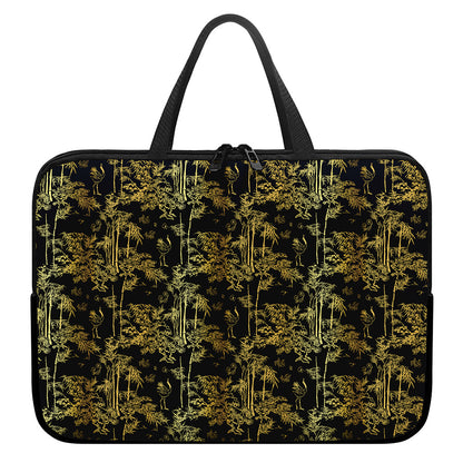 Gold And Black Japanese Bamboo Print Laptop Sleeve With Handle