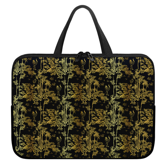 Gold And Black Japanese Bamboo Print Laptop Sleeve With Handle