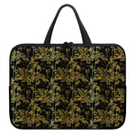 Gold And Black Japanese Bamboo Print Laptop Sleeve With Handle
